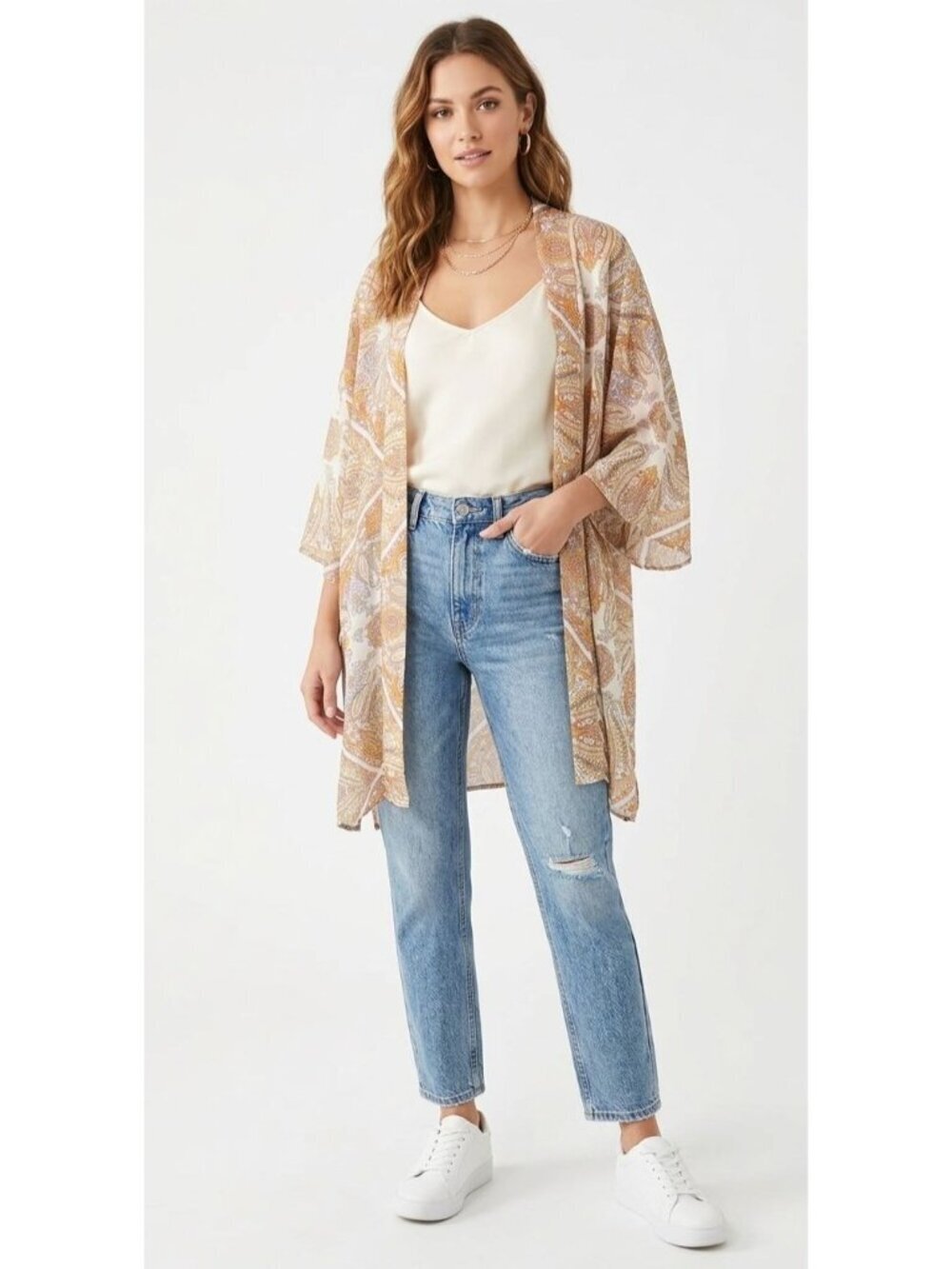 Orange Bohemian Flowy Kimono Robe Swimsuit Cover
